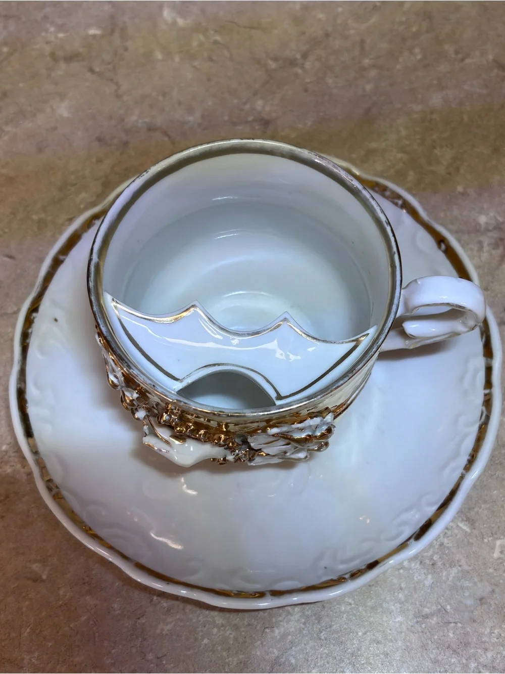 Victorian Ornate Mustache Cup With Saucer Set Mold# 28 German late 1800’s